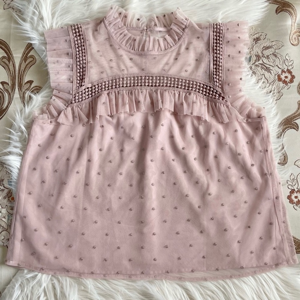 BB Dakota Women’s Sleeveless Roslyn Embroidered Dotted Mesh Pink Top EUC Size S